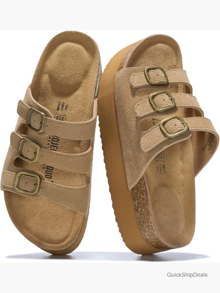 Genuine Leather Platform Wedge Sandals With Memory Foam Insole - Non Slip